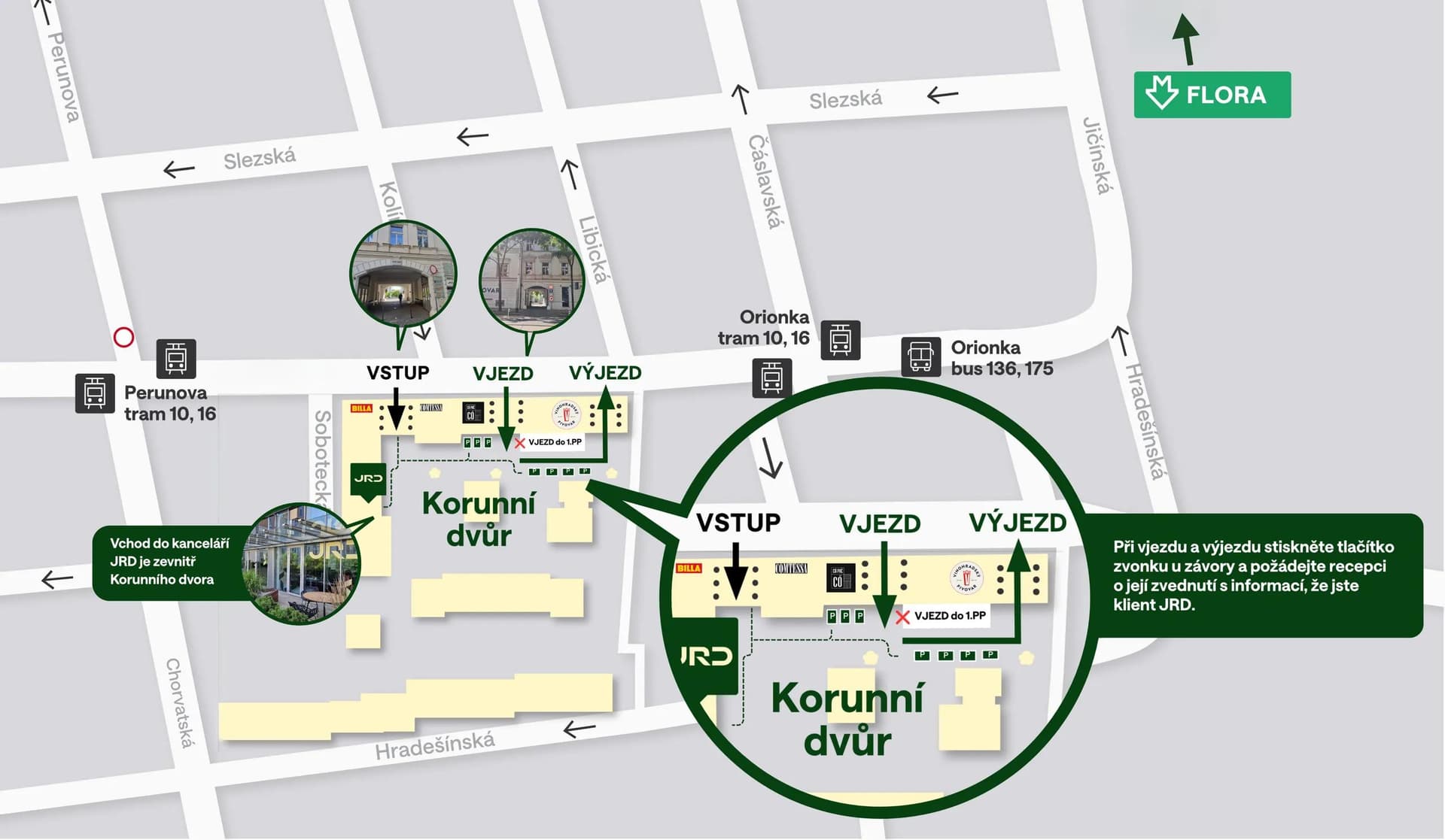 Mapa příjezdu do Korunního dvora